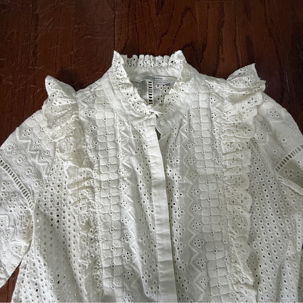 Zara White Eyelet Lace Blouse - Picture 3 of 7